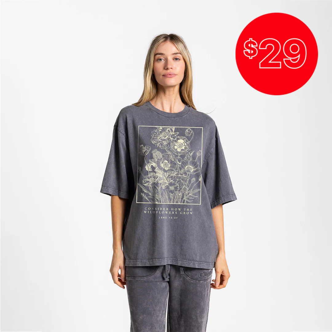 Consider The Wildflowers Tee Boxy Tee Mineral Wash - Dark Shadow - 29