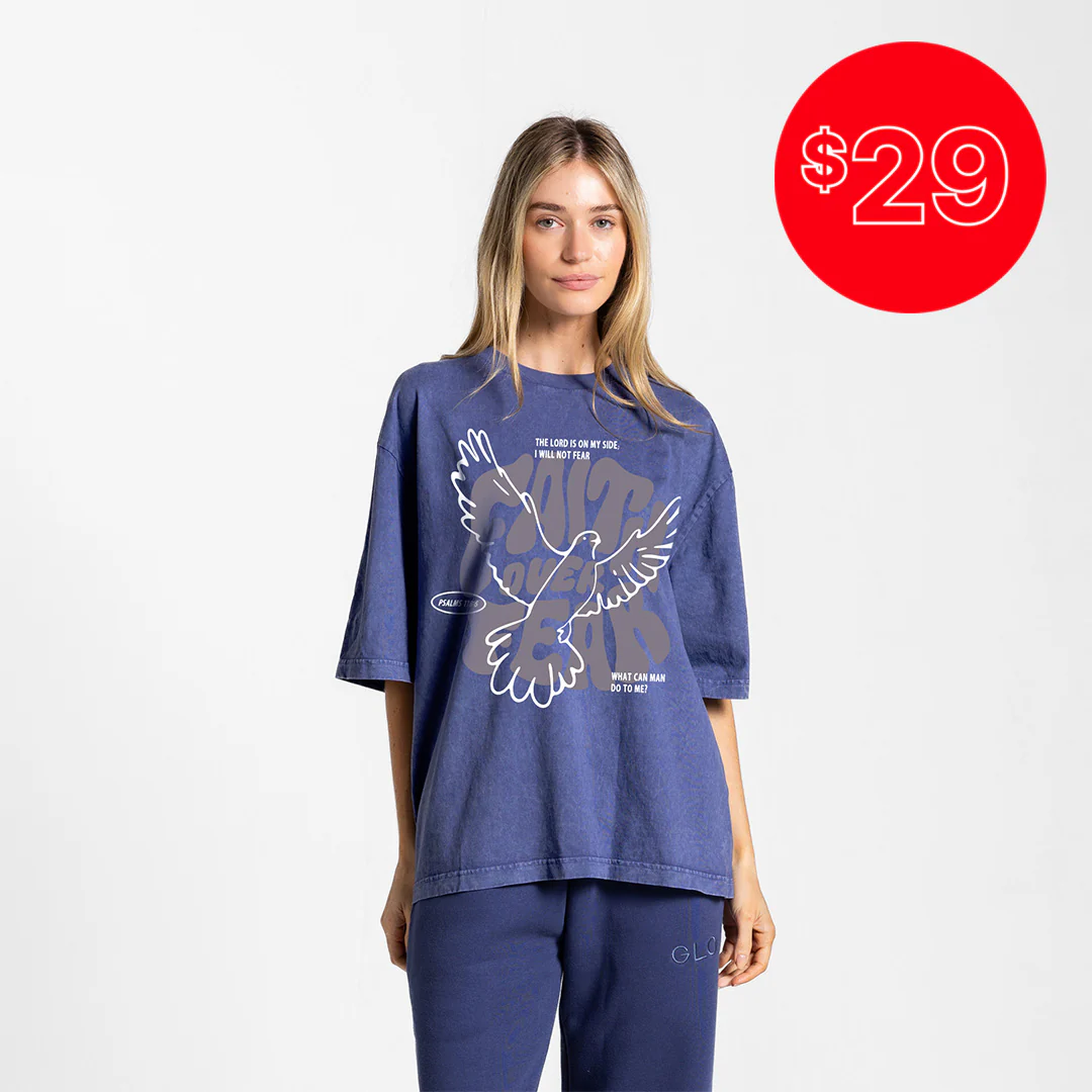 Faith Over Fear Tee Boxy Tee Mineral Wash - Oceana - 29