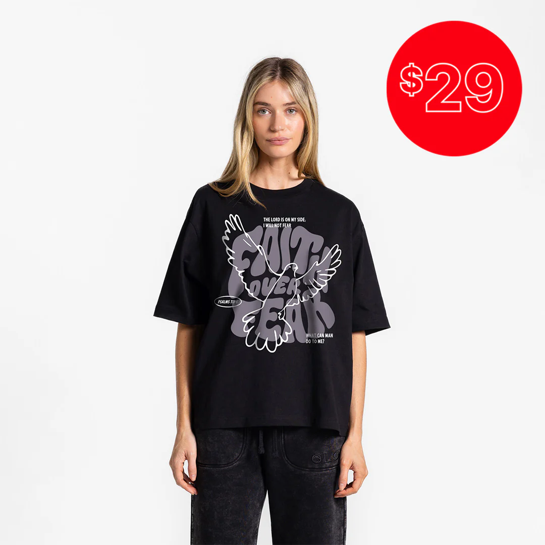 Faith Over Fear Tee GLO Boxy Tee - Regular Wash - Jet Black - 29