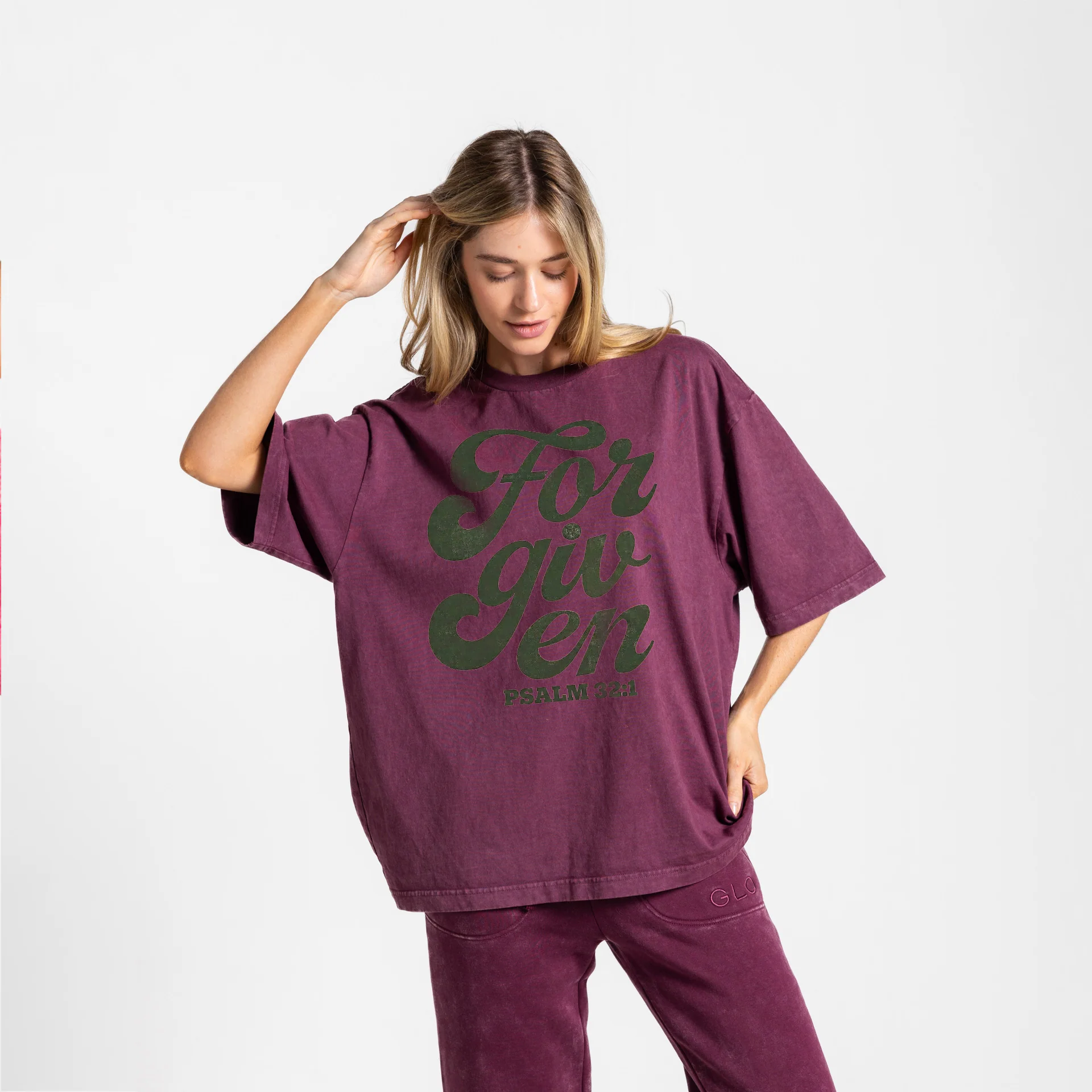 Forgiven Boxy Tee Mineral Wash - Dark Cherry