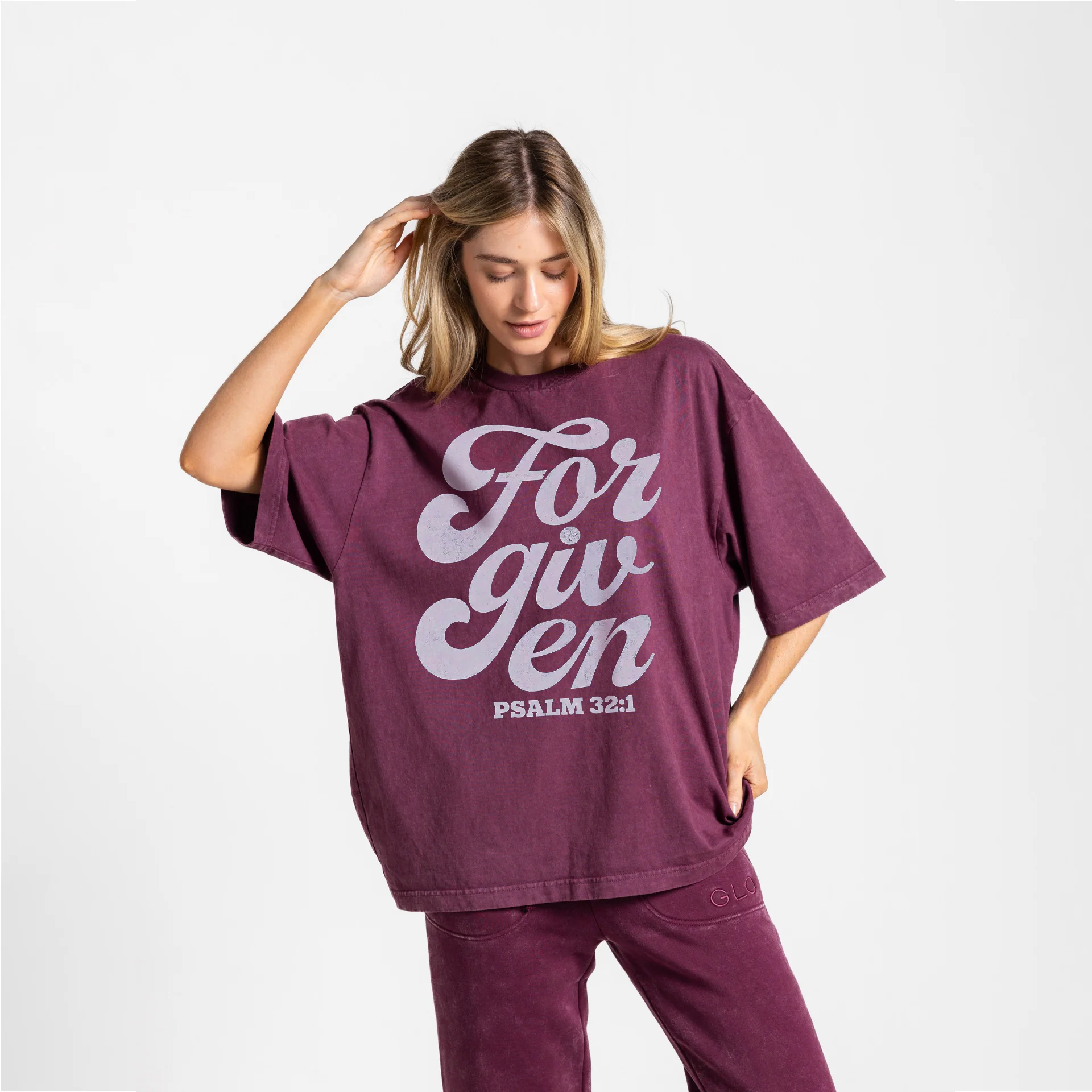 Forgiven Boxy Tee Mineral Wash - Dark Cherry