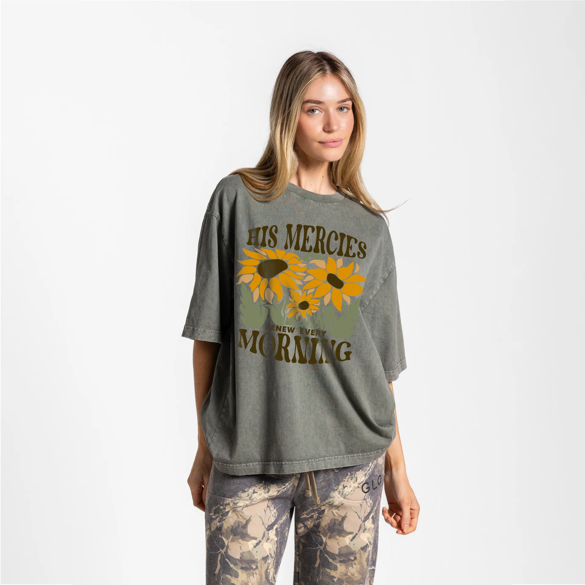 His Mercies Tee Boxy Tee Mineral Wash - Thyme