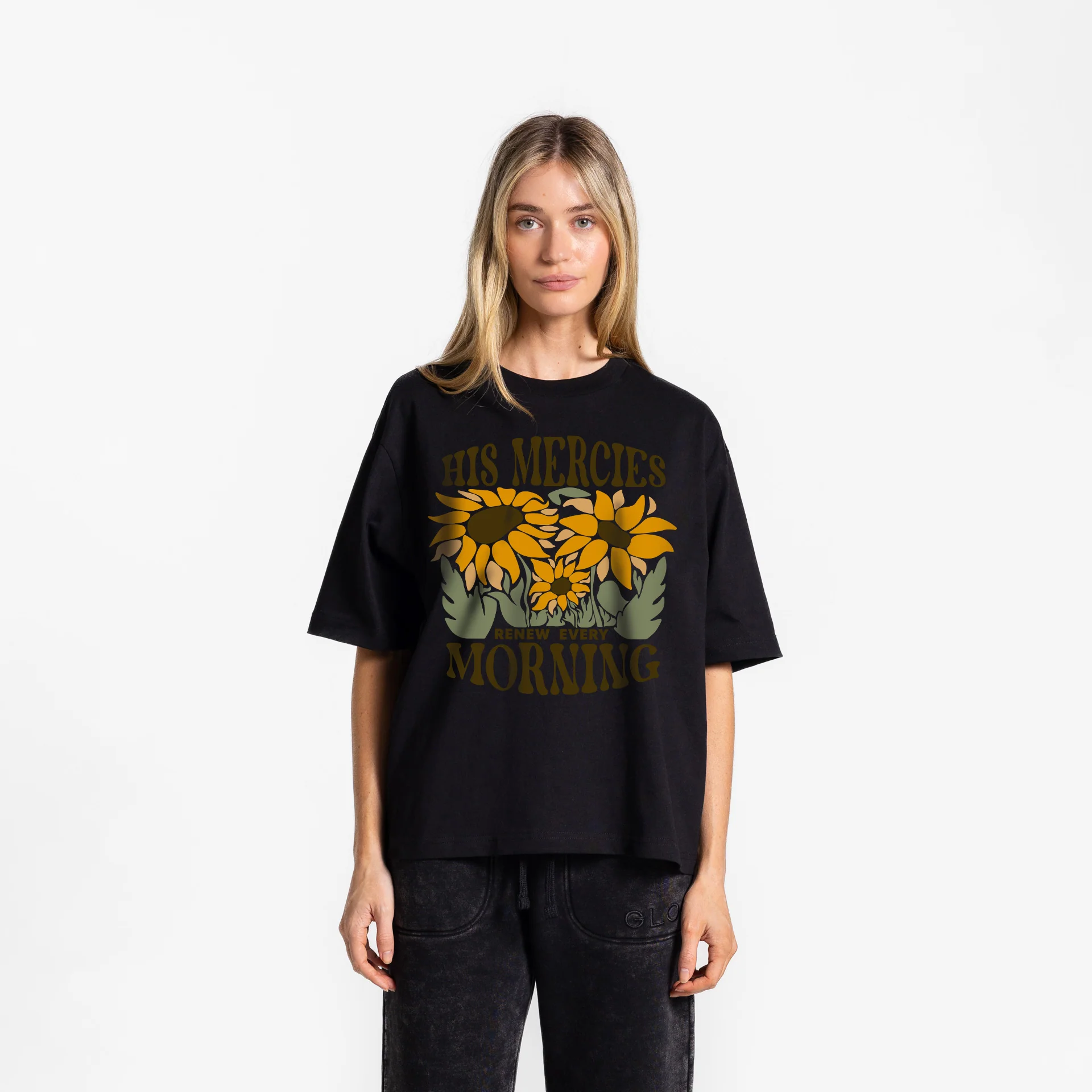 His Mercies Tee GLO Boxy Tee - Regular Wash - Jet Black