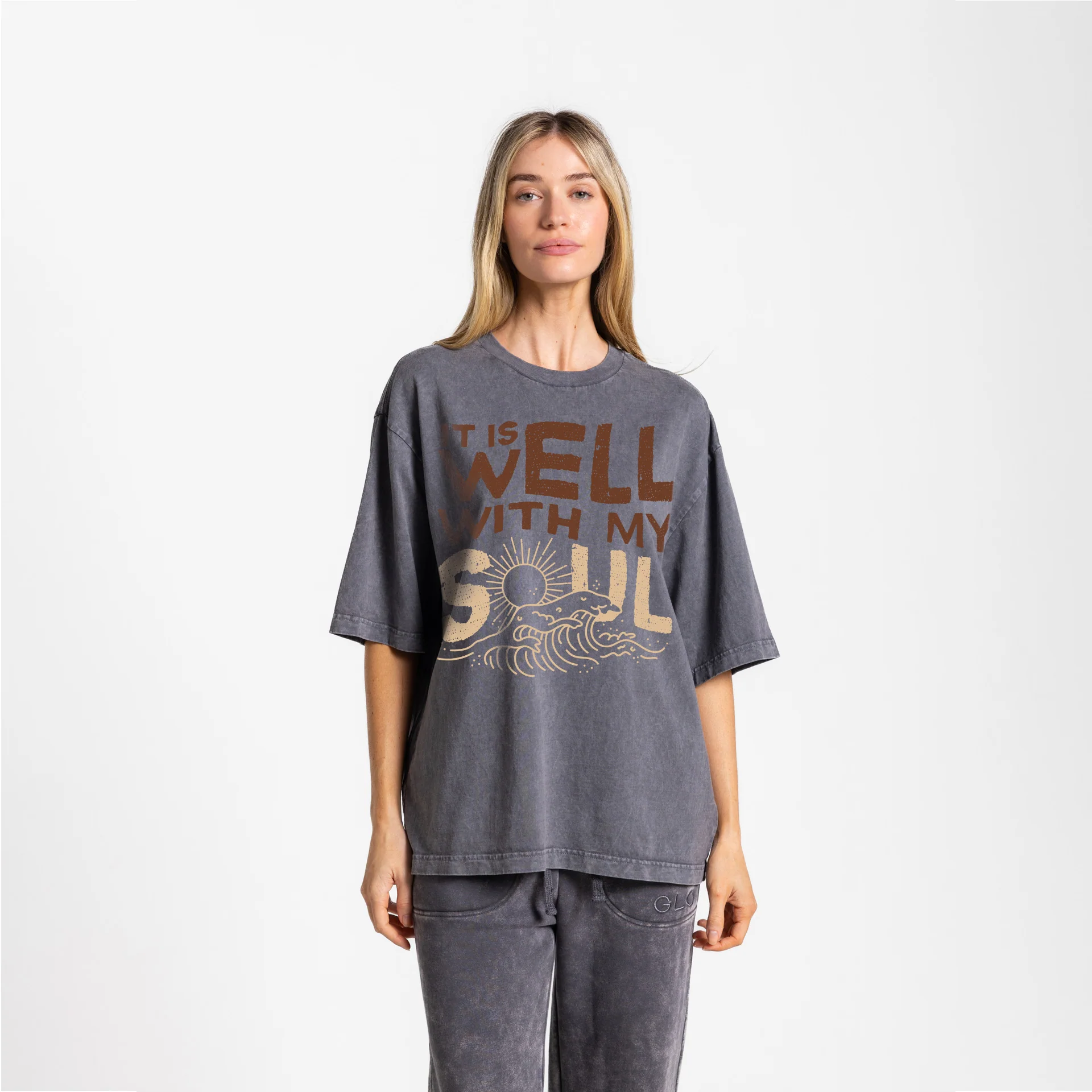 It Is Well Boxy Tee Mineral Wash - Dark Shadow