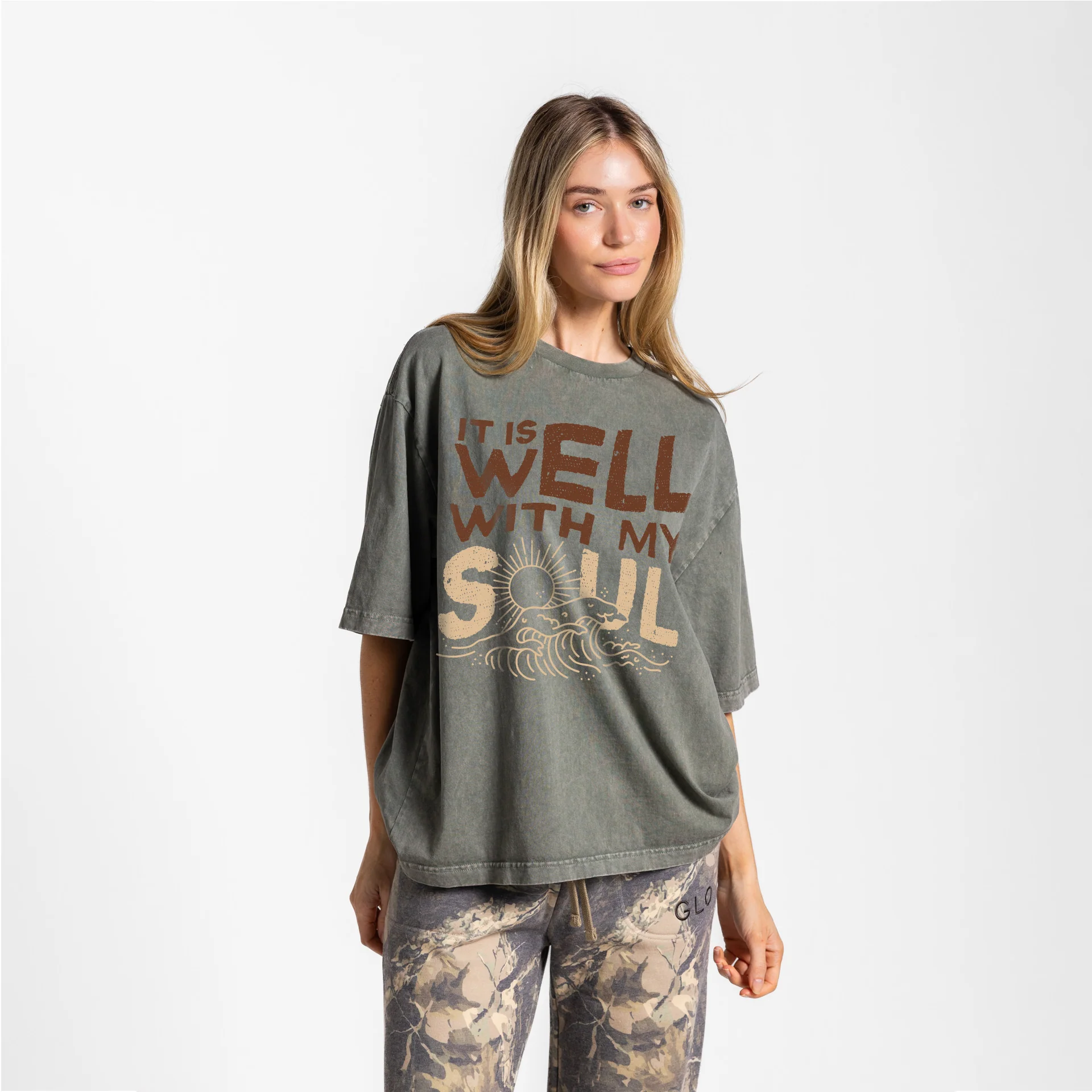 It Is Well Boxy Tee Mineral Wash - Thyme