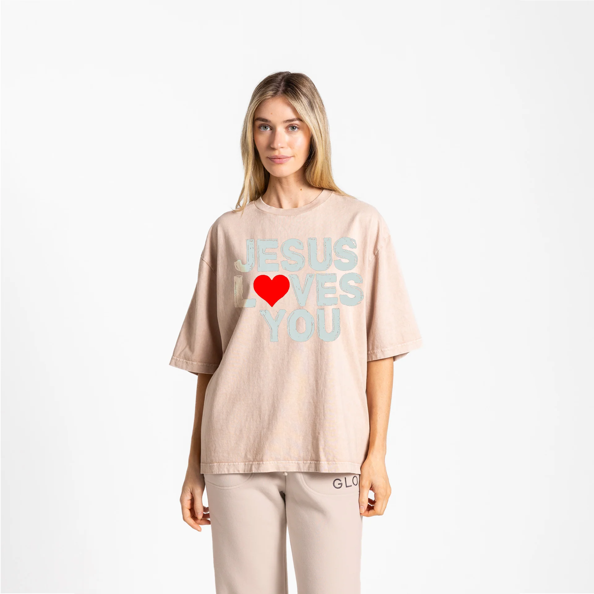 Jesus Loves You Boxy Tee Mineral Wash - Bone