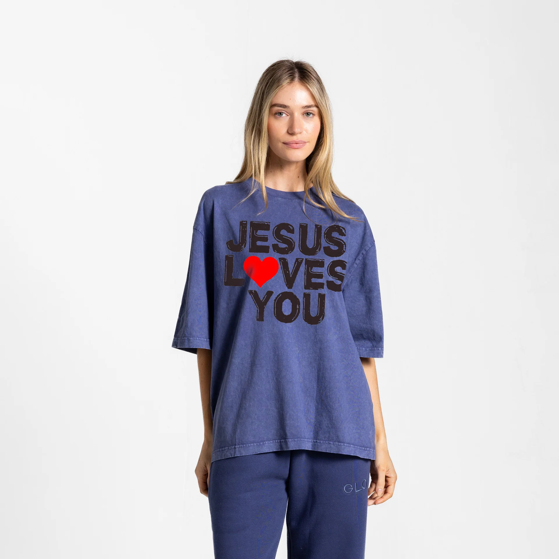 Jesus Loves You Boxy Tee Mineral Wash - Oceana
