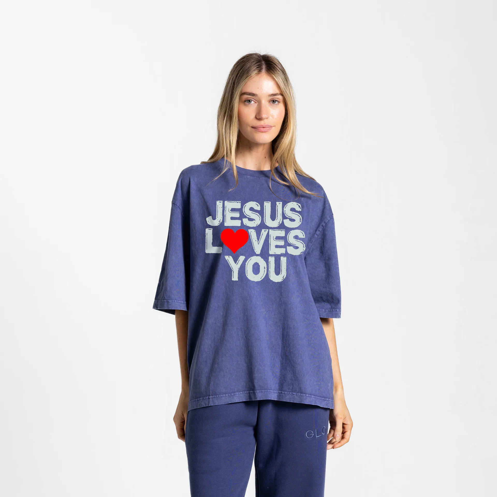 Jesus Loves You Boxy Tee Mineral Wash - Oceana
