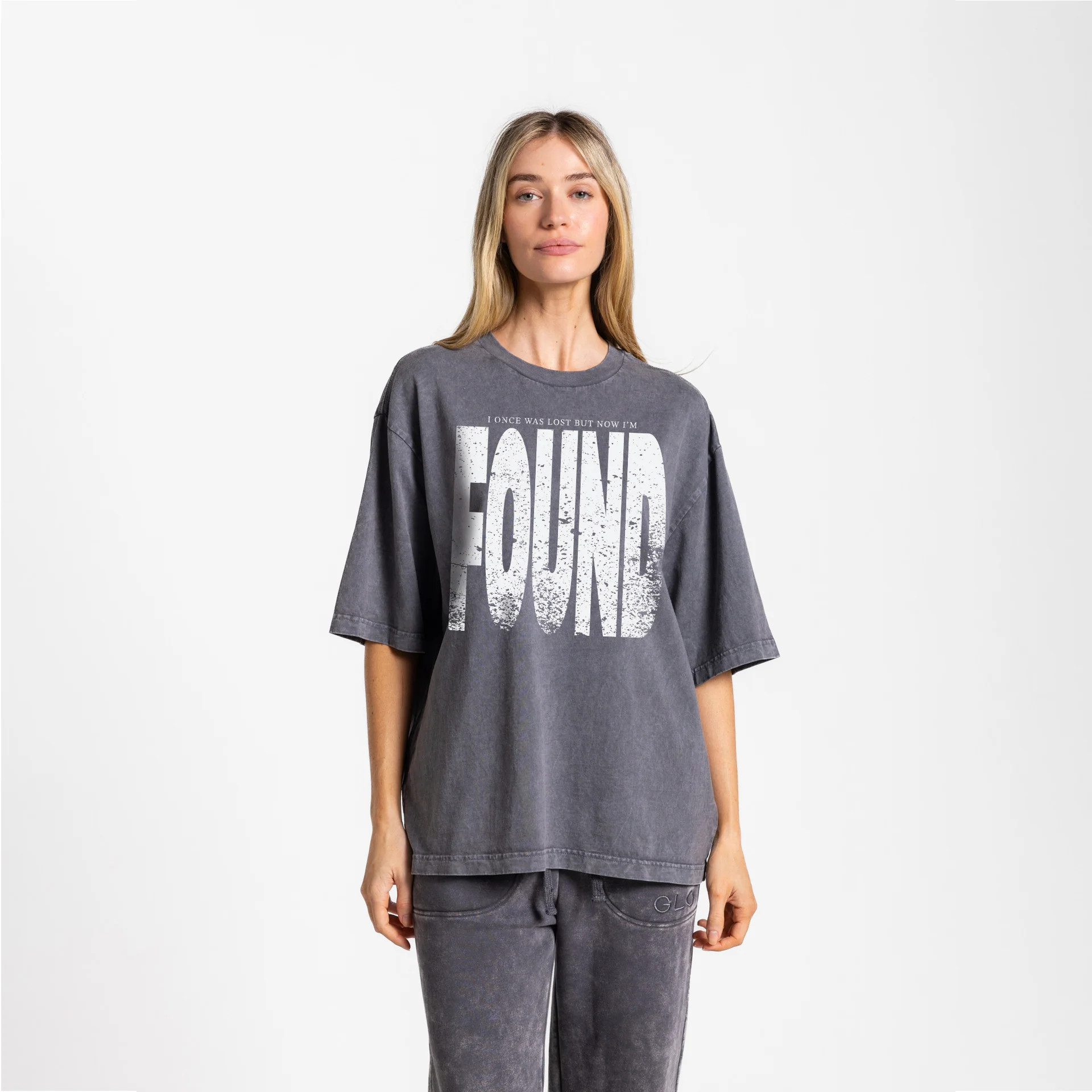 Lost But Found Boxy Tee Mineral Wash - Dark Shadow
