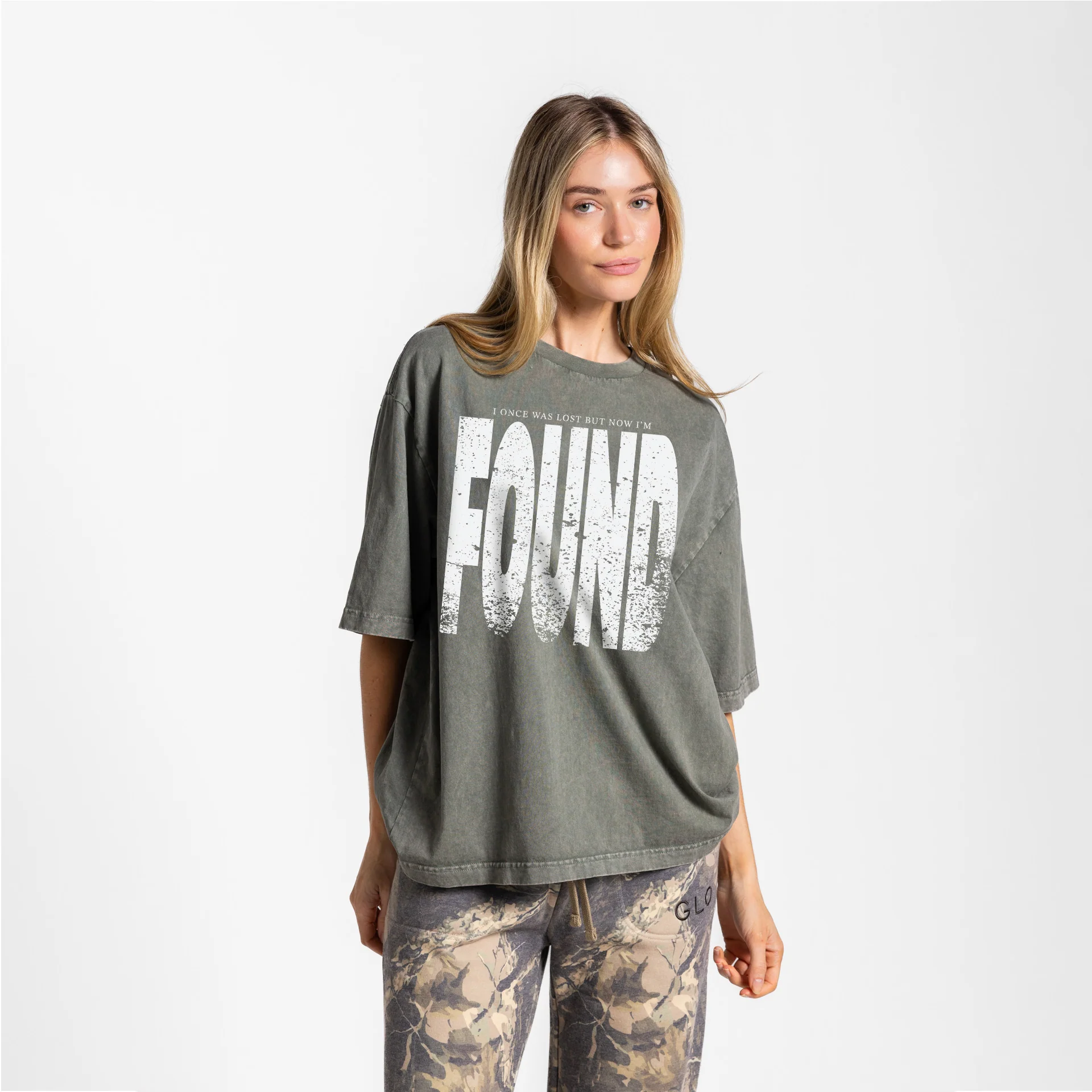 Lost But Found Boxy Tee Mineral Wash - Thyme