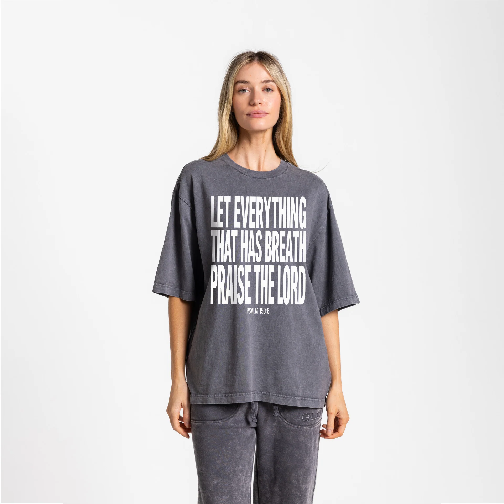 Praise The Lord Boxy Tee Mineral Wash - Dark Shadow
