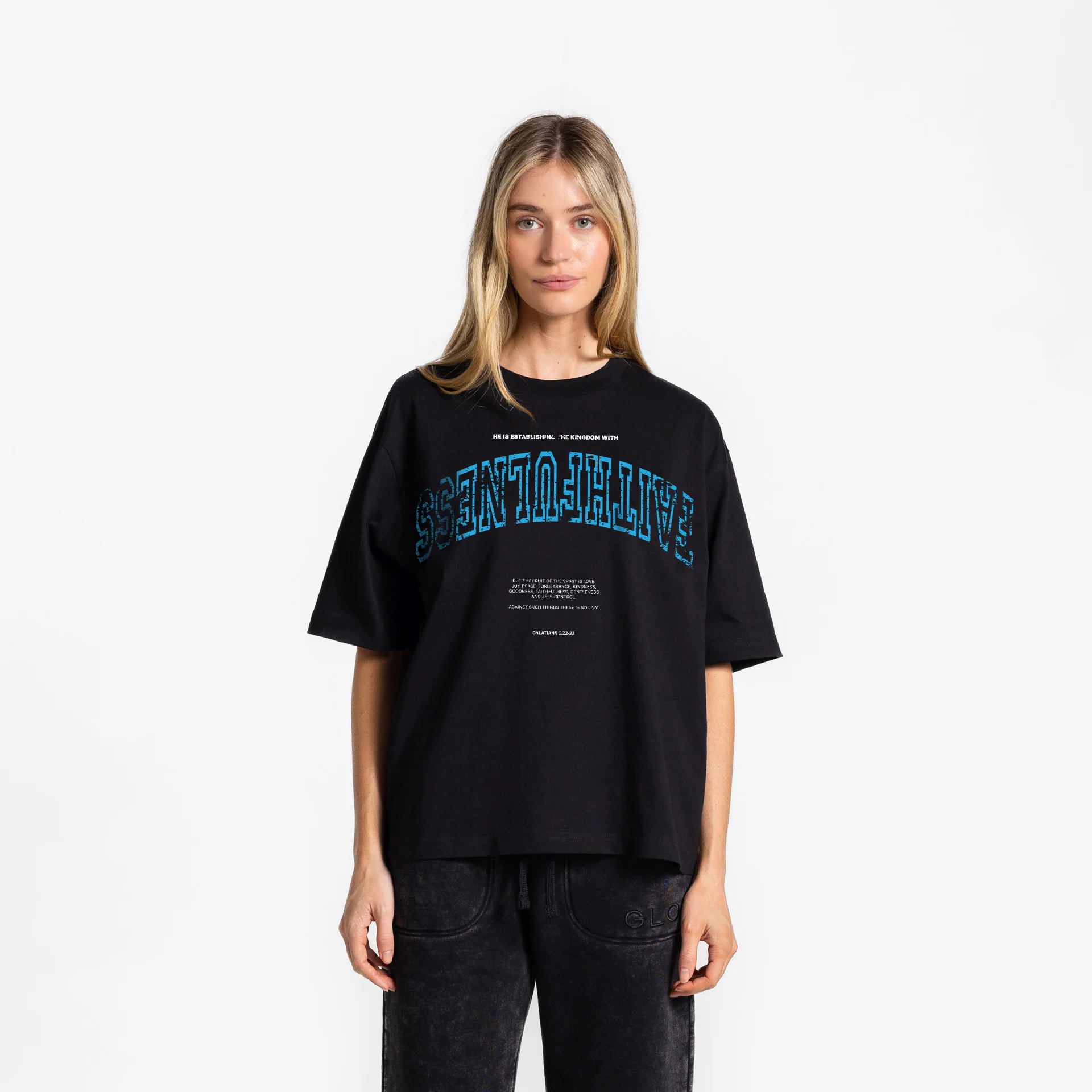 Upside Down Faithfulness GLO Boxy Tee - Regular Wash - Jet Black