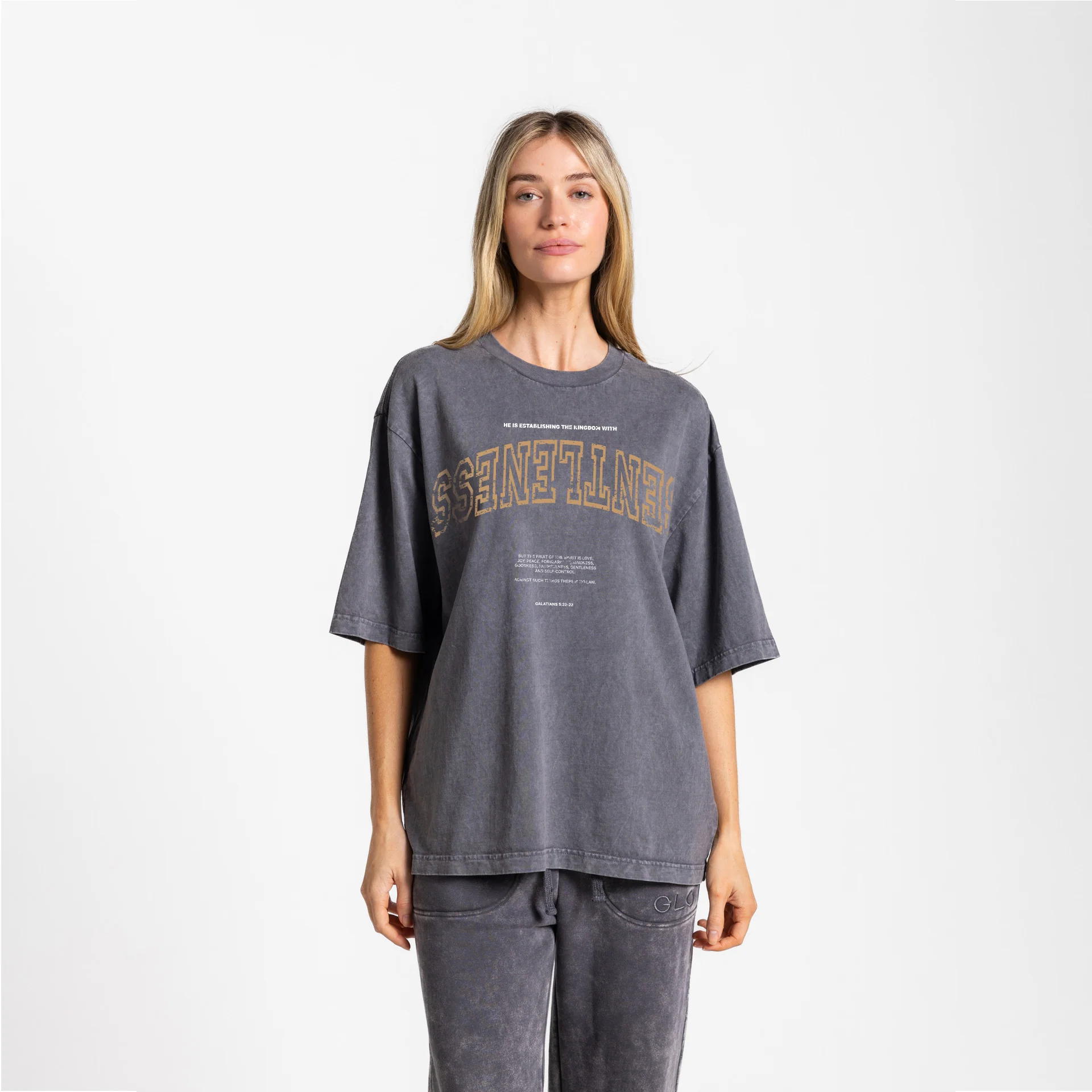 Upside Down Gentleness Boxy Tee Mineral Wash - Dark Shadow