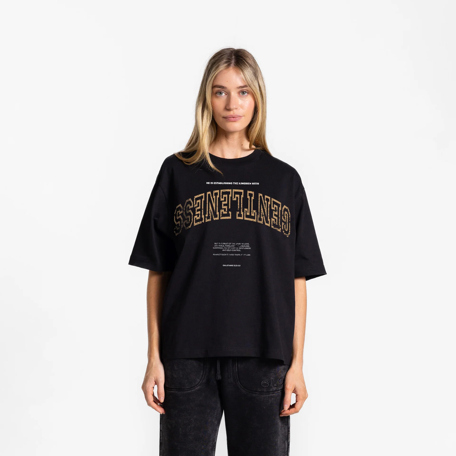 Upside Down Gentleness GLO Boxy Tee - Regular Wash - Jet Black