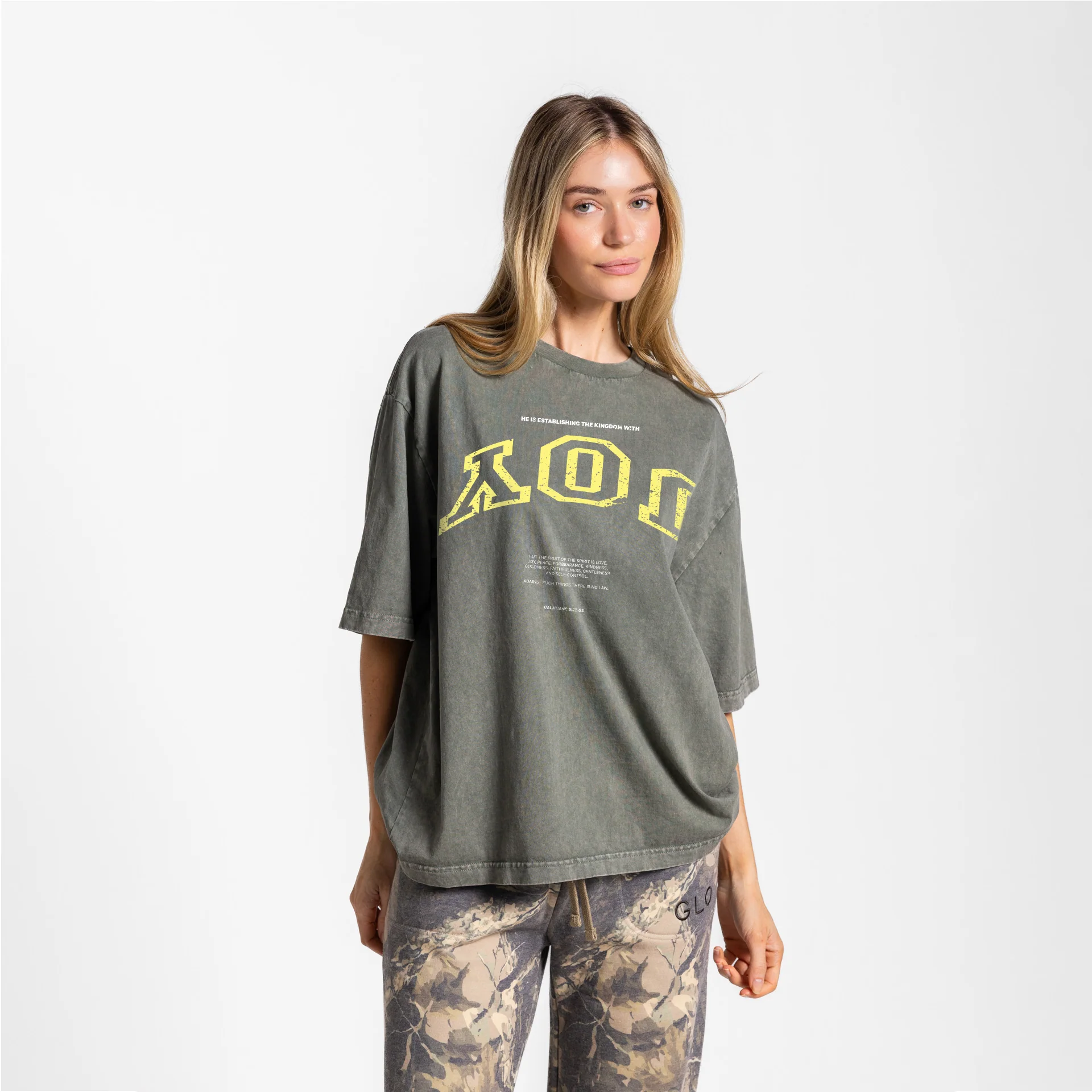 Upside Down Joy Boxy Tee Mineral Wash - Thyme