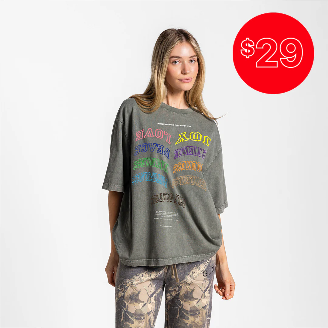 Upside Down Kingdom Boxy Tee Mineral Wash - Thyme - 29