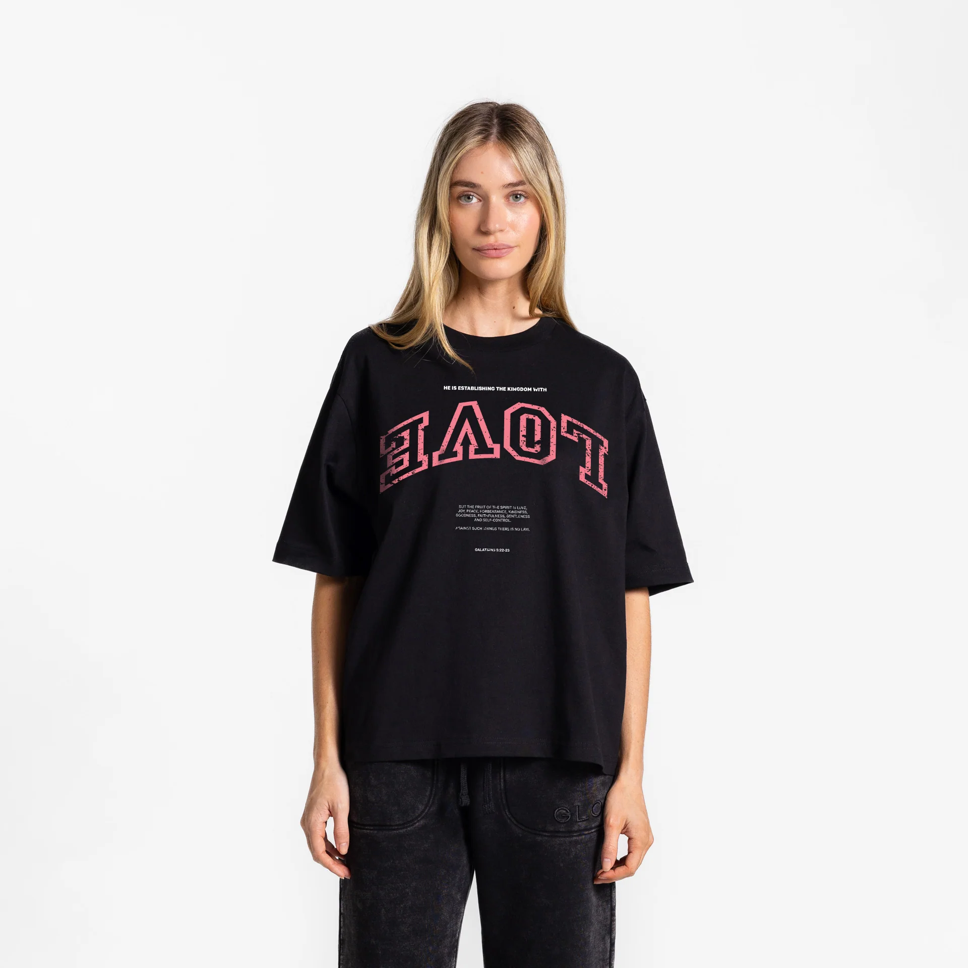 Upside Down Love GLO Boxy Tee - Regular Wash - Jet Black