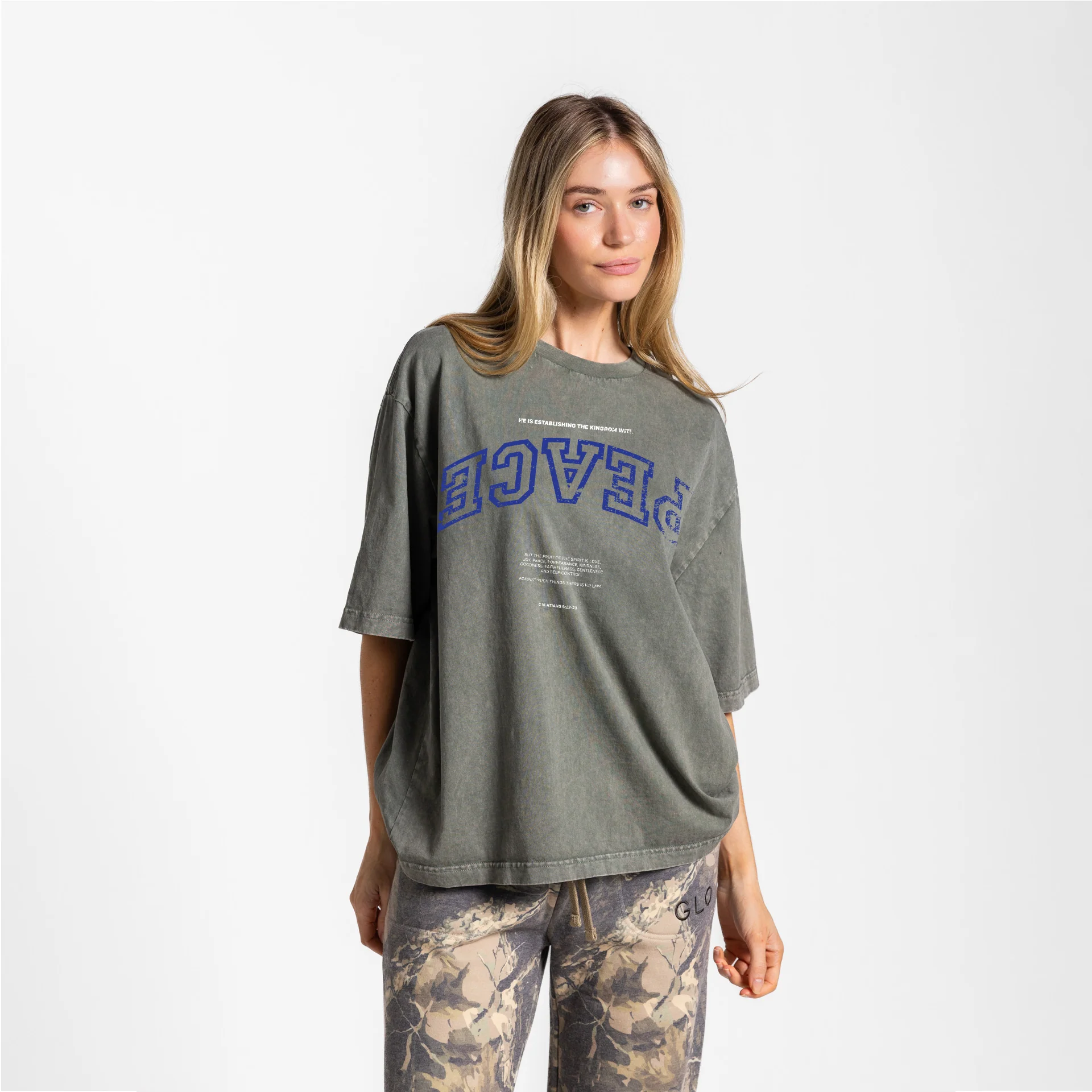 Upside Down Patience Boxy Tee Mineral Wash - Thyme