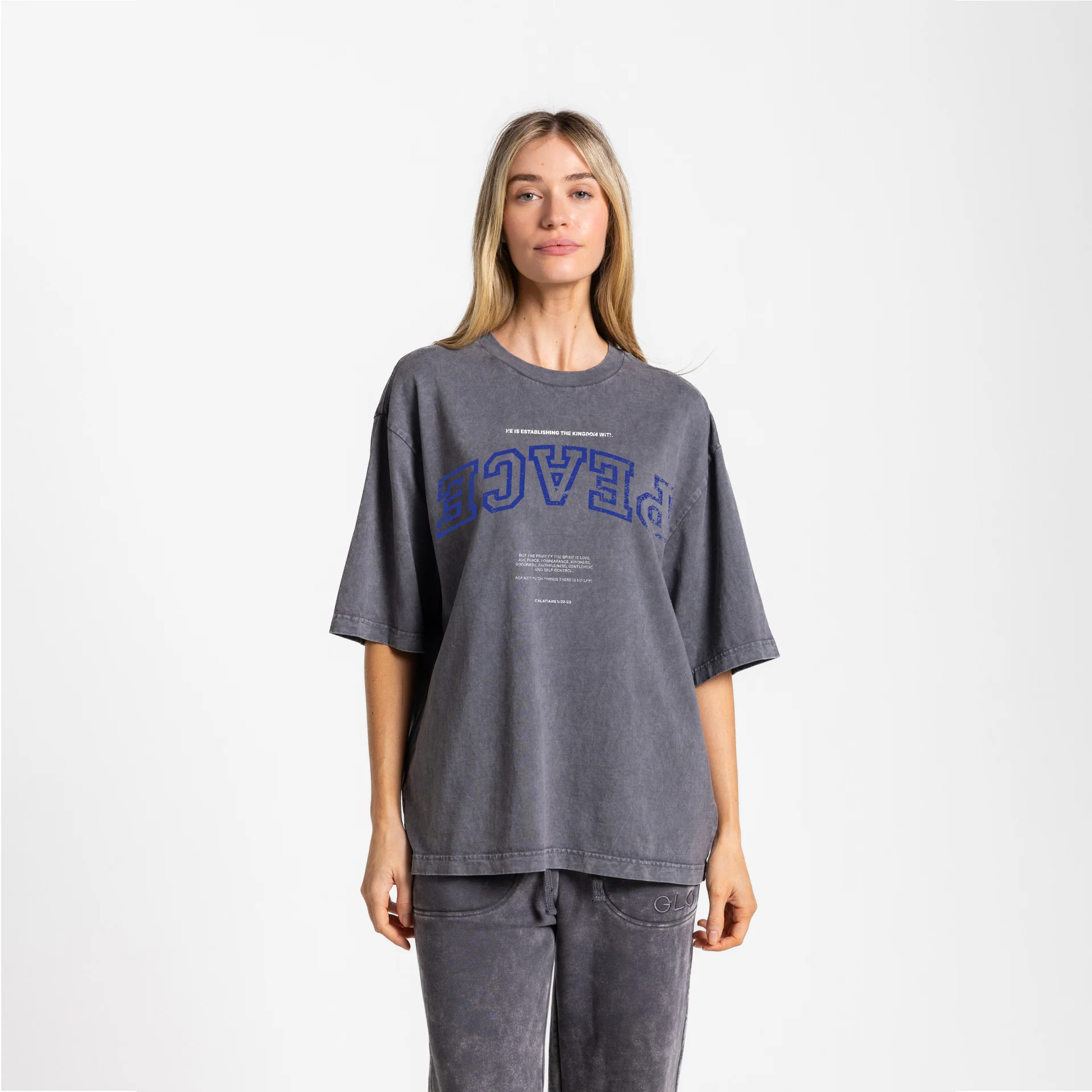 Upside Down Peace Boxy Tee Mineral Wash - Dark Shadow