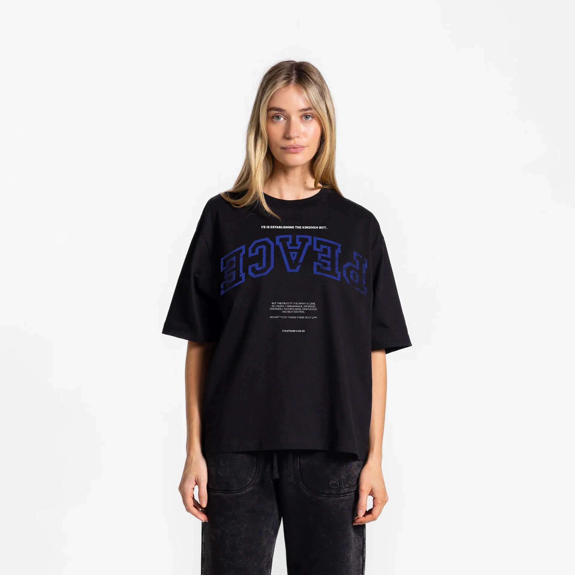 Upside Down Peace GLO Boxy Tee - Regular Wash - Jet Black